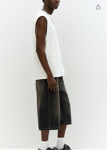 Erkek Gri Bol Kesim Denim Şort - Görsel 4