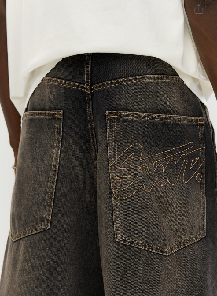 Erkek Gri Bol Kesim Denim Şort - Görsel 3