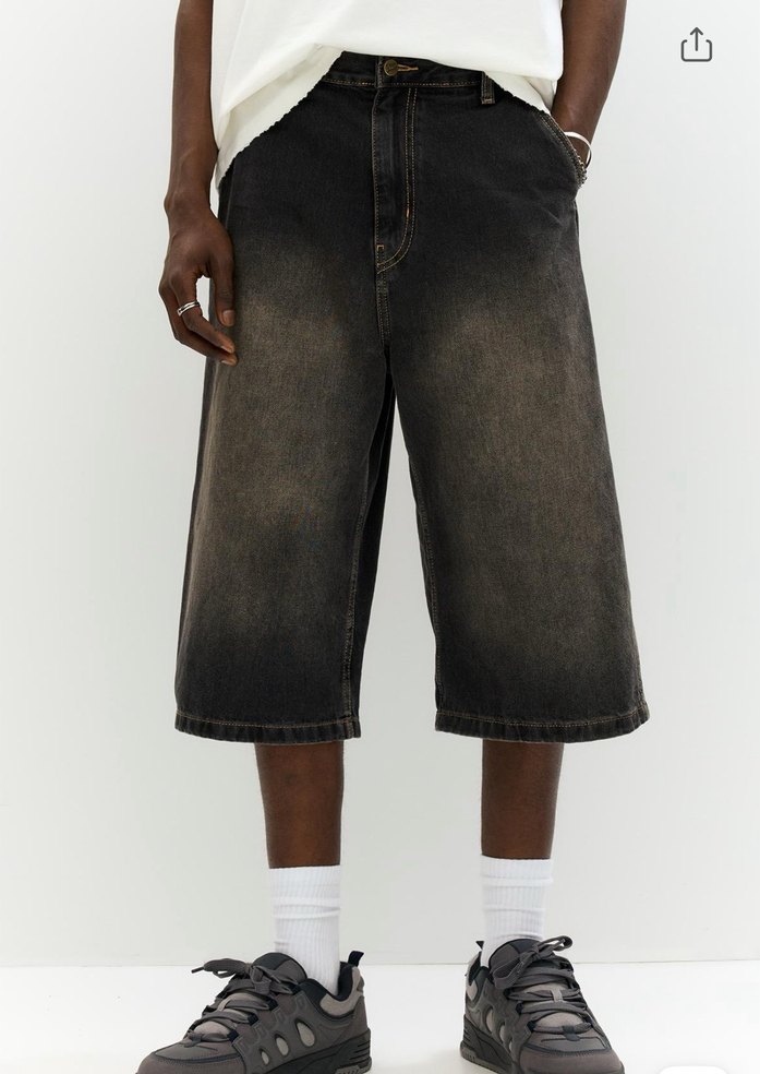 Erkek Gri Bol Kesim Denim Şort - Görsel 5