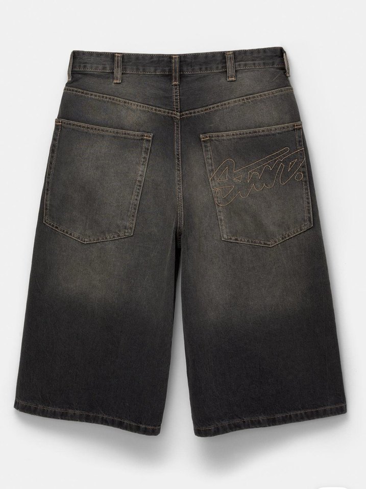 Erkek Gri Bol Kesim Denim Şort - Görsel 2