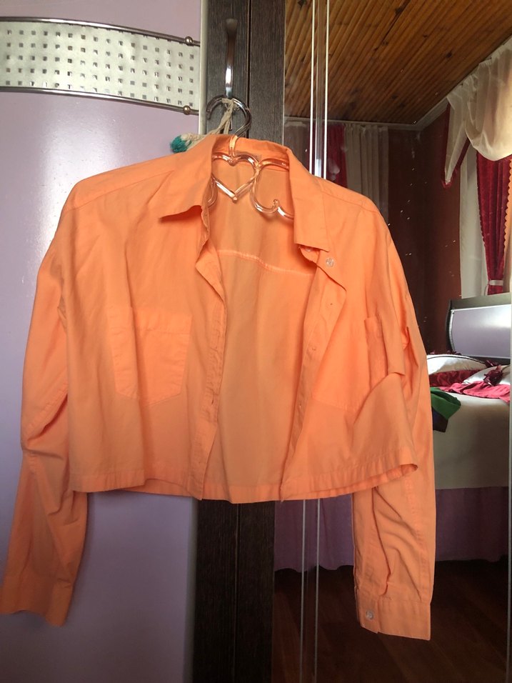 Turuncu, Uzun Kollu, Midi Boy Gömlek - Görsel 2