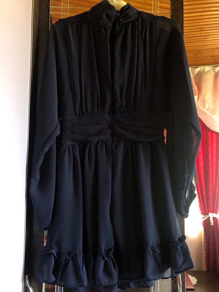 Siyah Uzun Drapeli Gotik Kadın Elbise - Görsel 3