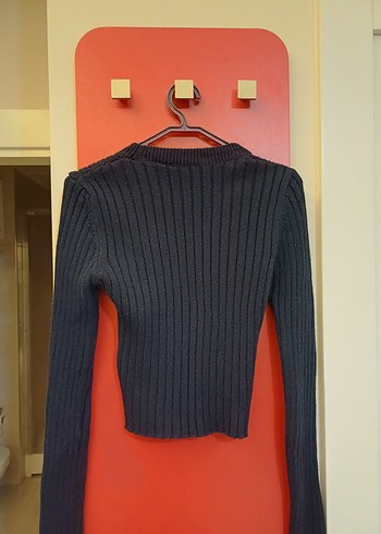 Addax Lacivert Fitilli Kadın Triko Crop Kazak - Görsel 3