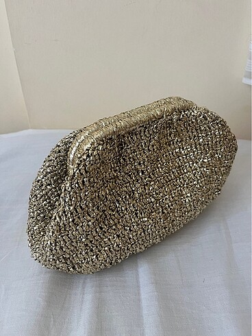 Zara Gold clutch örgü çanta