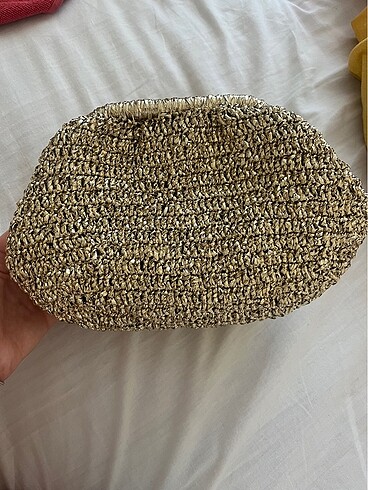 Gold clutch örgü çanta