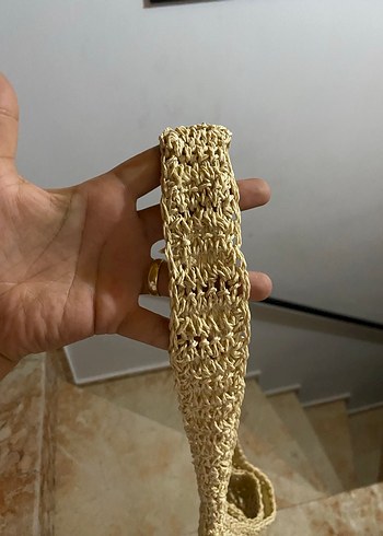 Diğer Bej Dantel Detaylı Örgü Bohem Kadın Çanta