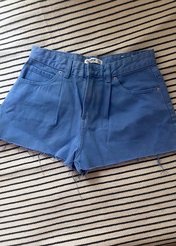 Pull and Bear Düğmeli Loose Fit Midi Mavi Kot şort