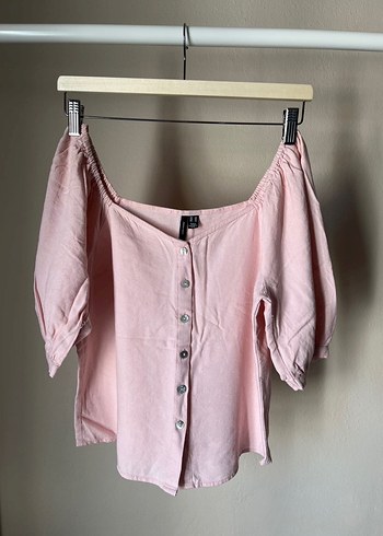 Düğmeli Pembe Keten Mini Bluz - Görsel 4