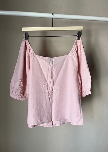 Düğmeli Pembe Keten Mini Bluz - Görsel 5