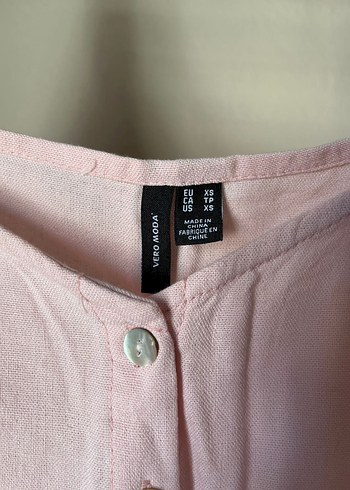 Düğmeli Pembe Keten Mini Bluz - Görsel 3