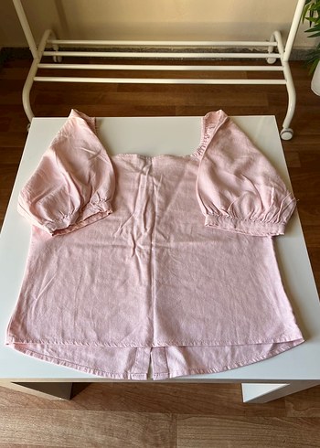 Düğmeli Pembe Keten Mini Bluz - Görsel 7