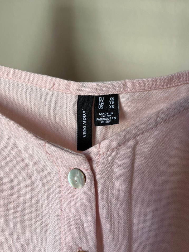 Düğmeli Pembe Keten Mini Bluz - Görsel 3