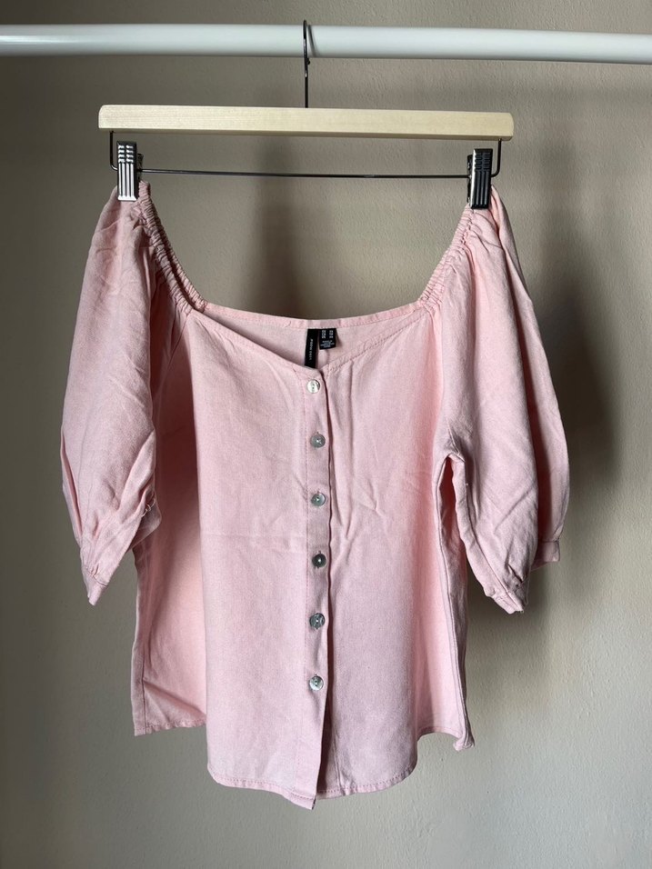 Düğmeli Pembe Keten Mini Bluz - Görsel 2