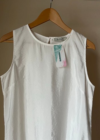 SuModa Beyaz Kolsuz Uzun Elbise - Görsel 3