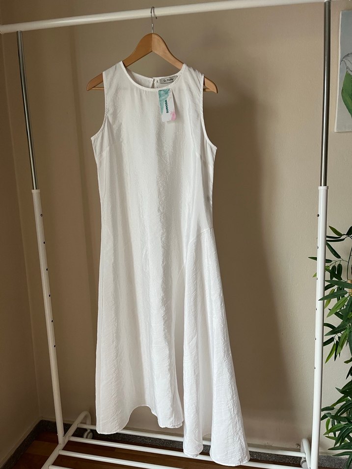 SuModa Beyaz Kolsuz Uzun Elbise - Görsel 4