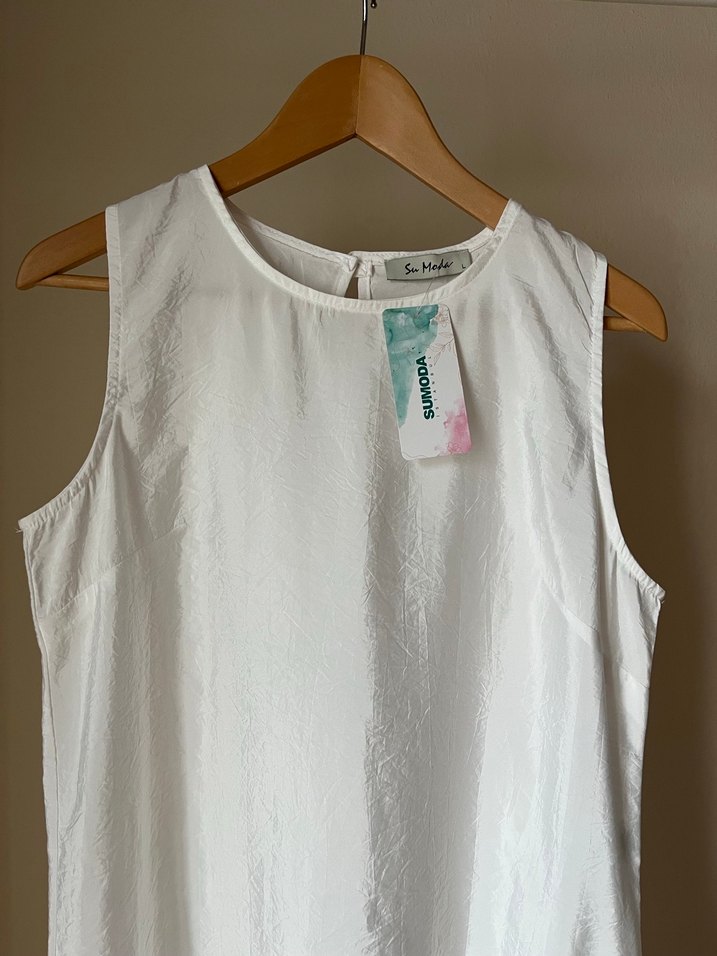 SuModa Beyaz Kolsuz Uzun Elbise - Görsel 3