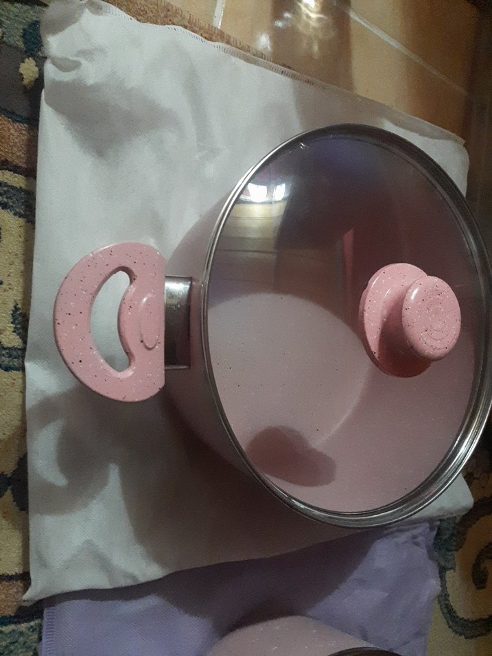 Yeni Ve Etiketli Pastel Pembe Tencere ve Tava Seti - Görsel 5