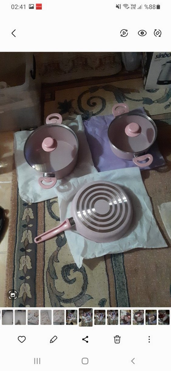 Yeni Ve Etiketli Pastel Pembe Tencere ve Tava Seti - Görsel 2