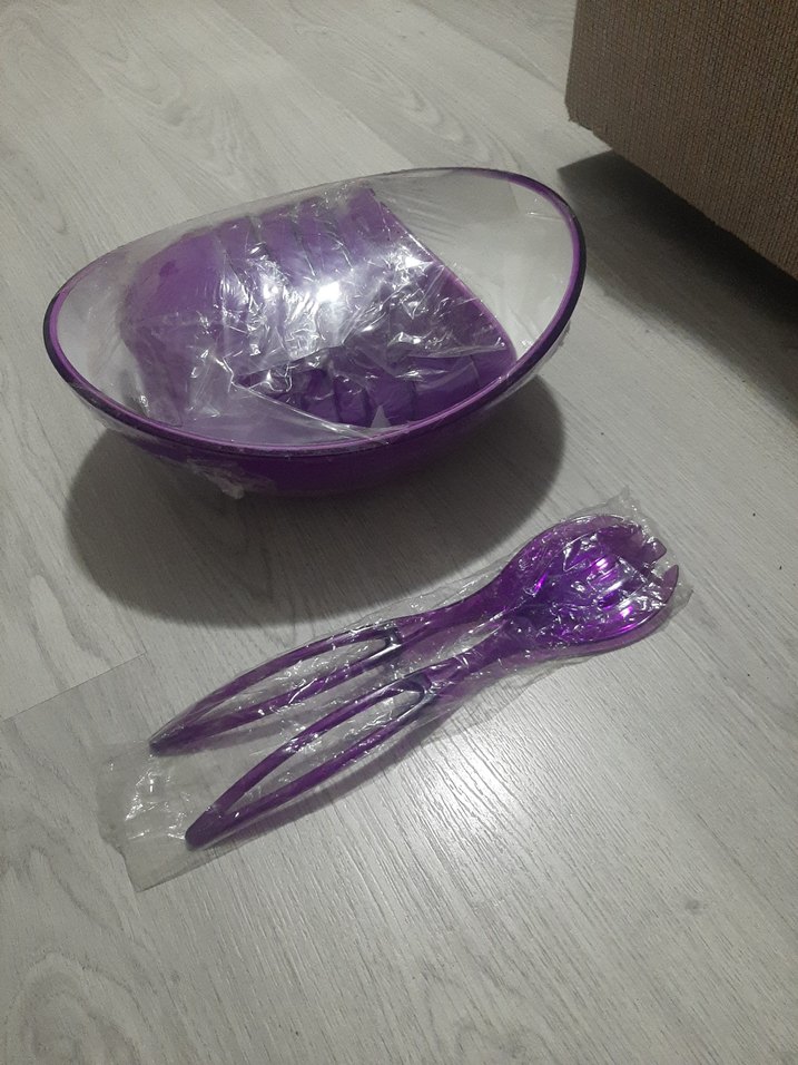 Yeni Ve Etiketli Mor Plastik Salata Servis Seti - Görsel 2
