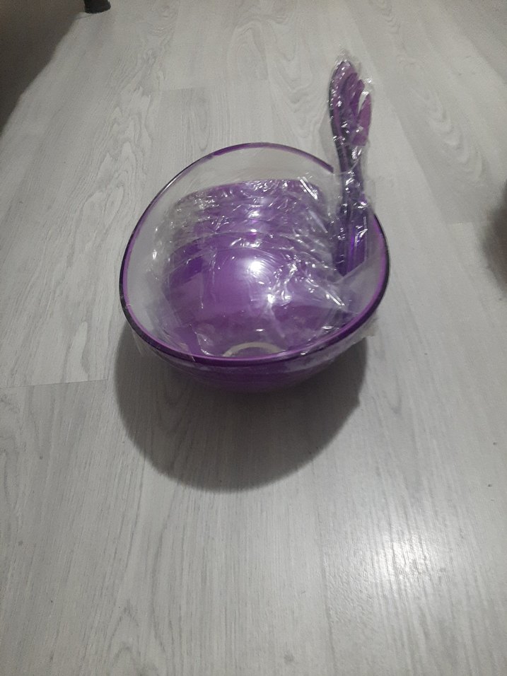 Yeni Ve Etiketli Mor Plastik Salata Servis Seti - Görsel 5