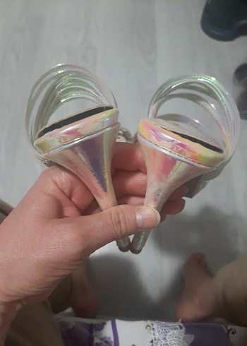 Işıltılı Çok Renkli Yılan Desenli Stiletto - Görsel 5