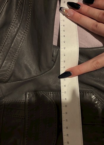 Vintage Gri Biker Deri Ceket - Görsel 4