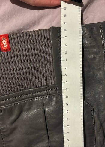 Vintage Gri Biker Deri Ceket - Görsel 5