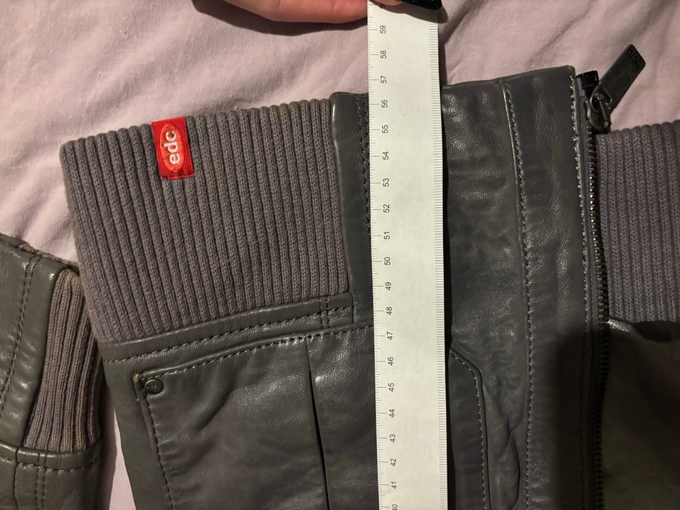 Vintage Gri Biker Deri Ceket - Görsel 5