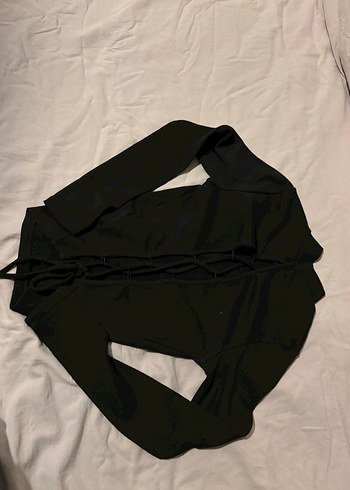 Siyah Balıkçı Yaka Uzun Kollu Sırt Dekolteli Crop - Görsel 3