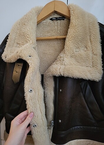 Zara Zara Kahverengi Tüylü Biker Mont