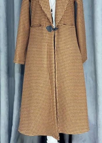 Düğmeli Uzun Kahverengi Kadın Kaban - Görsel 2