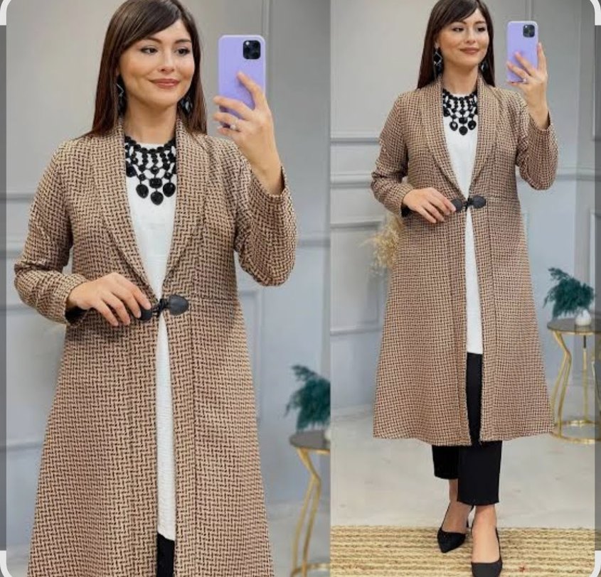 Düğmeli Uzun Kahverengi Kadın Kaban - Görsel 4