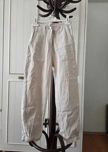 Bej Keten Rahat Kesim Kadın Pantolon - Görsel 2