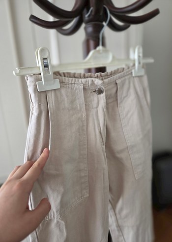 Bej Keten Rahat Kesim Kadın Pantolon - Görsel 3