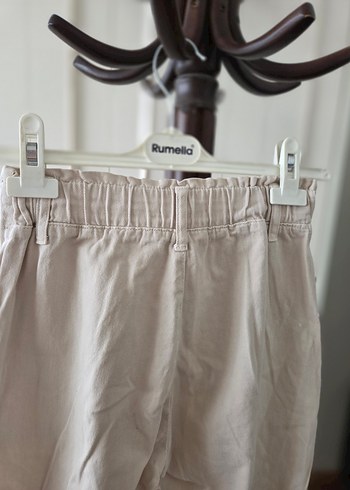 Bej Keten Rahat Kesim Kadın Pantolon - Görsel 5