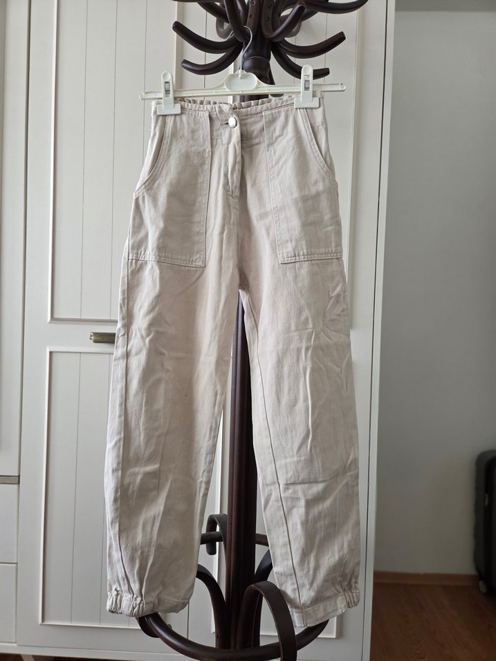 Bej Keten Rahat Kesim Kadın Pantolon - Görsel 2