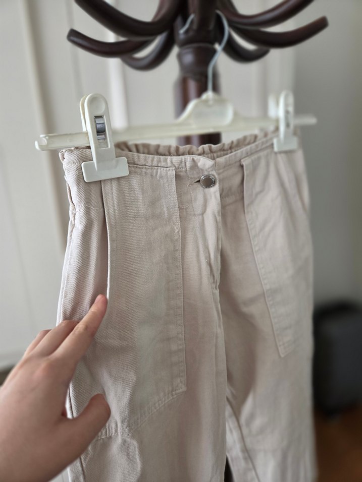 Bej Keten Rahat Kesim Kadın Pantolon - Görsel 3