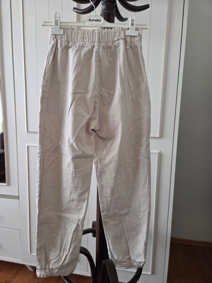 Bej Keten Rahat Kesim Kadın Pantolon - Görsel 4