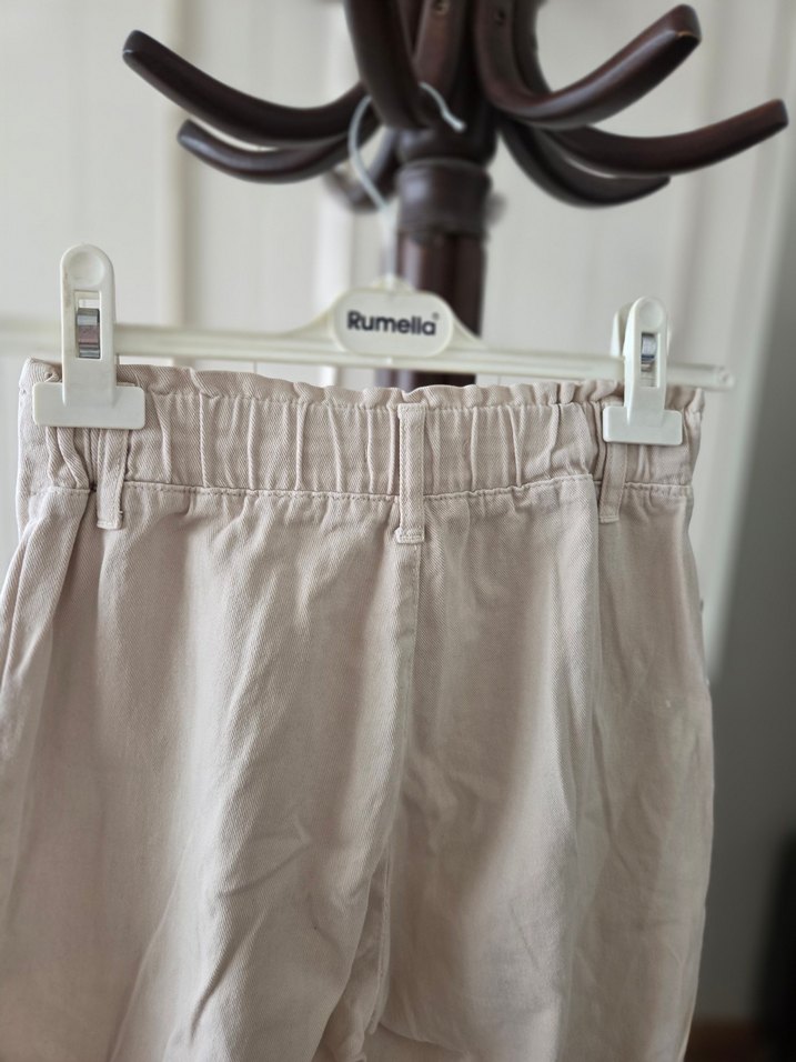 Bej Keten Rahat Kesim Kadın Pantolon - Görsel 5