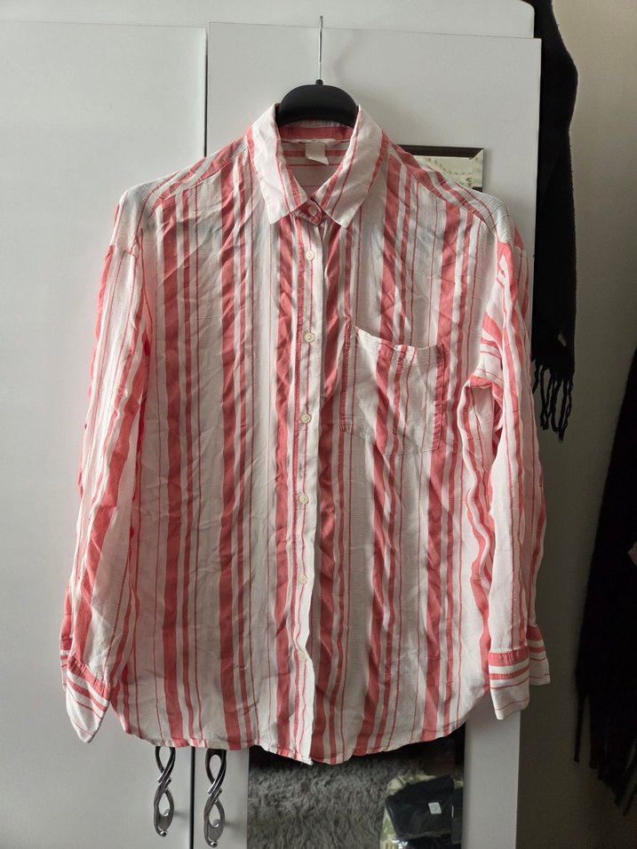 H&M Çizgili Pamuk Gömlek - Görsel 5
