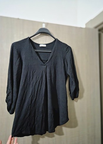 V Yaka Siyah Hamur Kumaş Kadın Bluz - Görsel 2