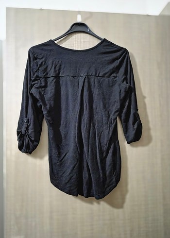 V Yaka Siyah Hamur Kumaş Kadın Bluz - Görsel 3
