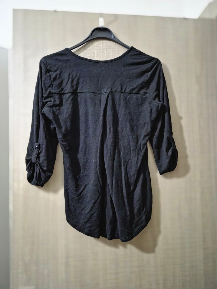 V Yaka Siyah Hamur Kumaş Kadın Bluz - Görsel 3