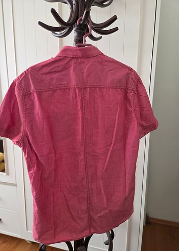 Düğmeli Kısa Kollu Pembe Keten Erkek Gömlek - Görsel 2