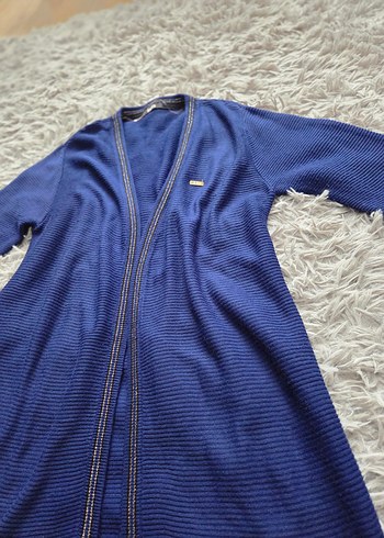 Uzun Kollu Mavi Kadın Hırka - Görsel 2