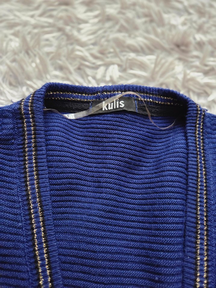 Uzun Kollu Mavi Kadın Hırka - Görsel 3