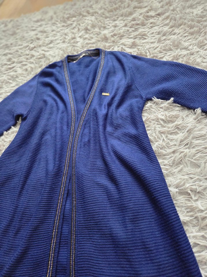 Uzun Kollu Mavi Kadın Hırka - Görsel 2