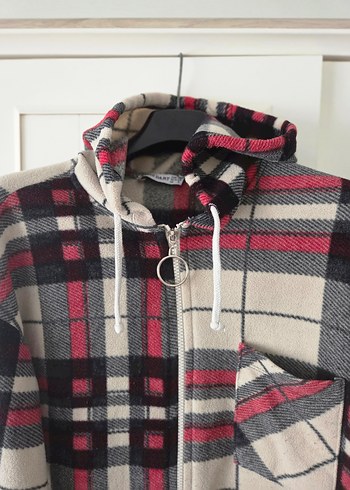 Kapüşonlu Ekose Desenli Ceket - Görsel 3