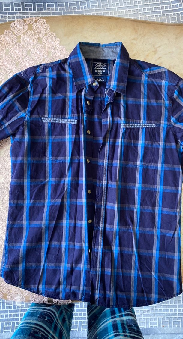 Düğmeli Lacivert Erkek Gömlek - Görsel 2