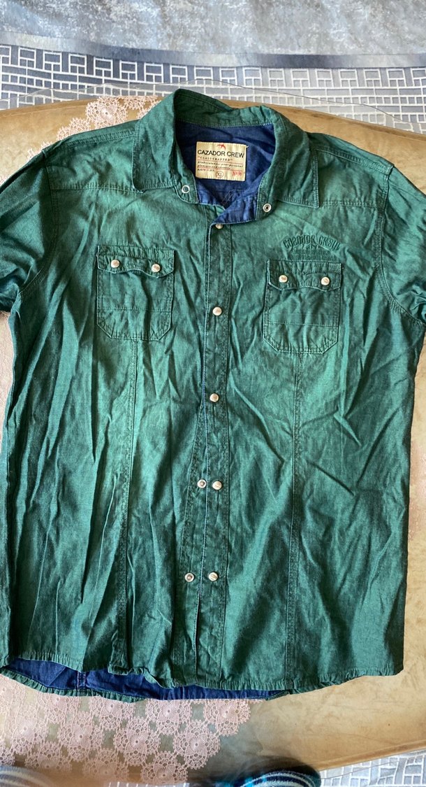 Düğmeli Yeşil Erkek Keten Gömlek - Görsel 2